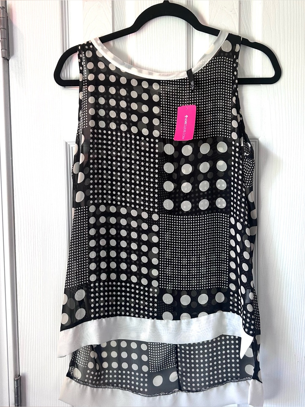 Love Culture Black & White Polka Dot Chiffon Sleeveless Blouse NWT M